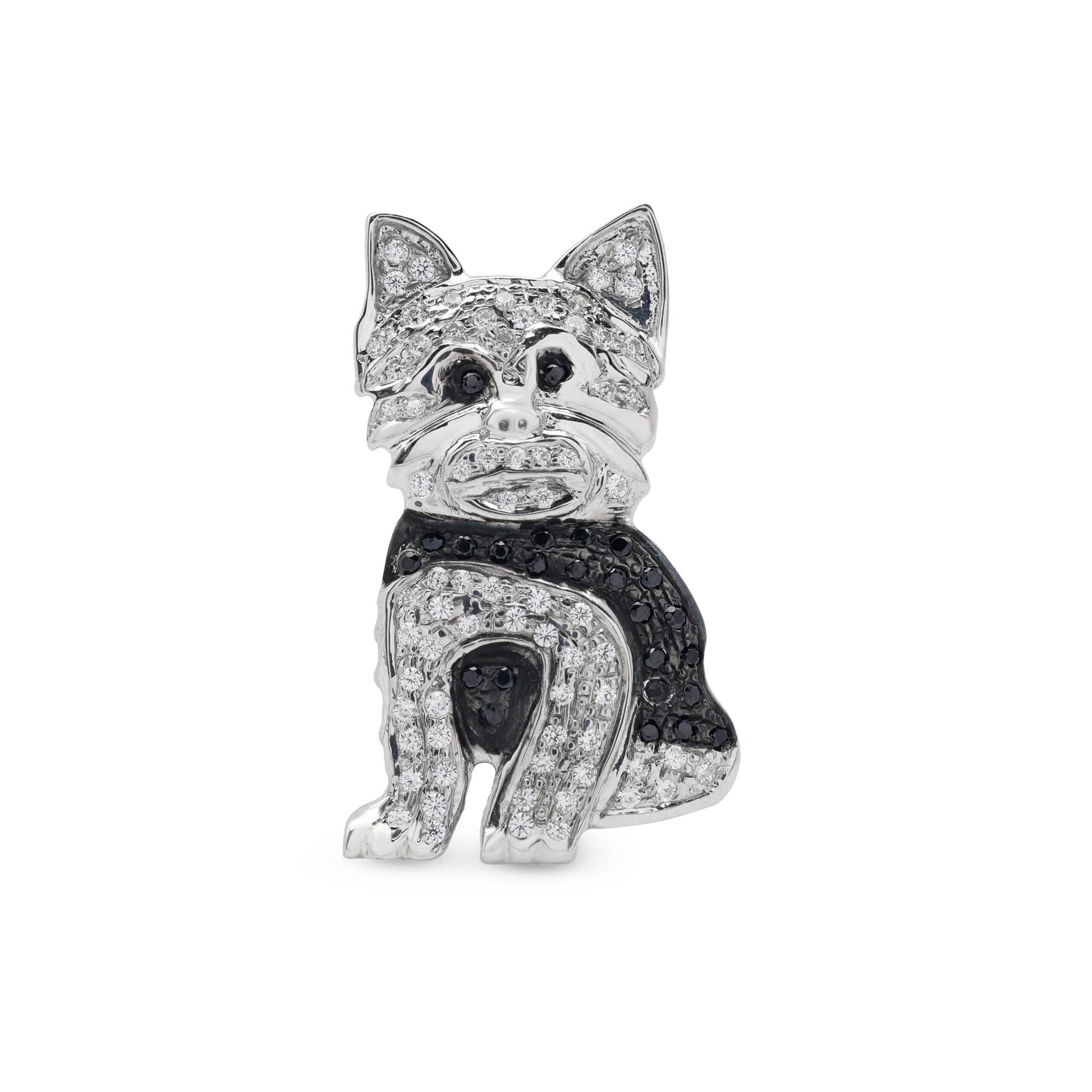 925 Silver Dog Brooch | Cubic Zirconia & Black Spinel Stones
