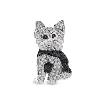 925 Silver Dog Brooch | Cubic Zirconia & Black Spinel Stones
