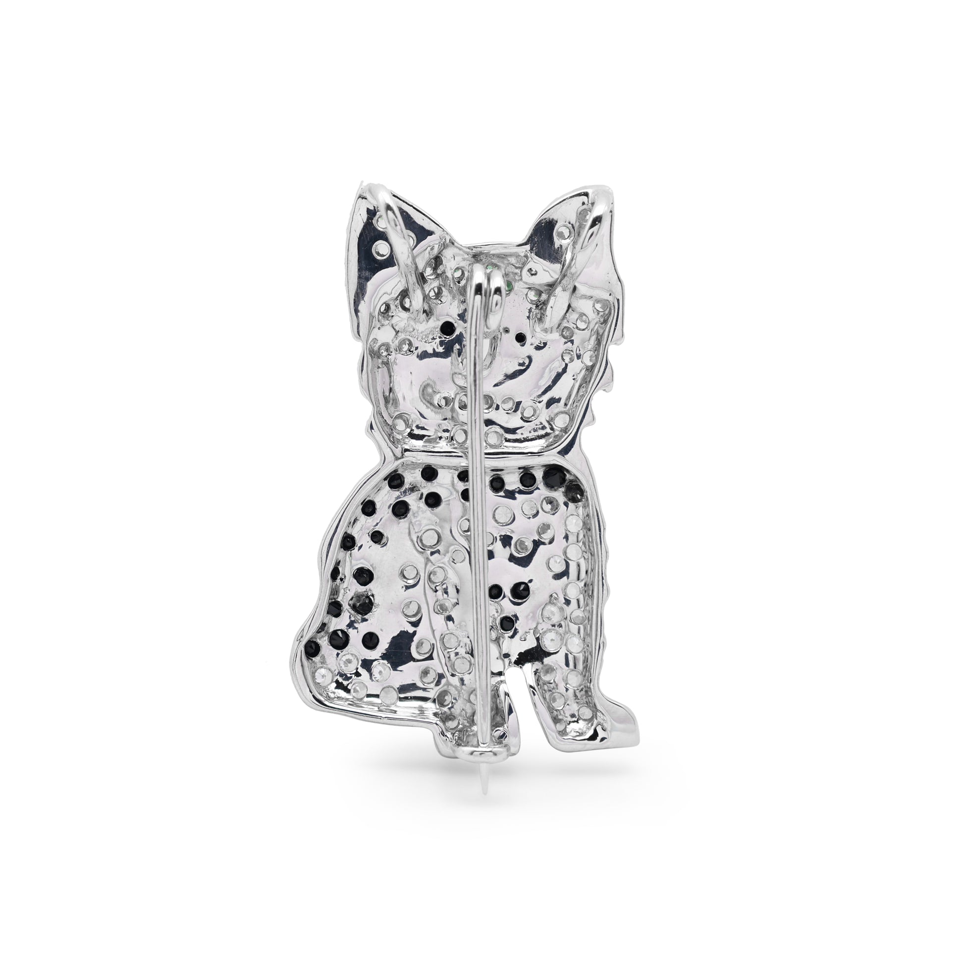 925 Silver Dog Brooch | Cubic Zirconia & Black Spinel Stones Back View