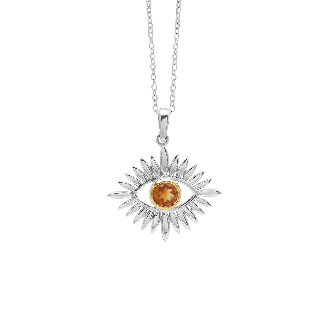 925 Silver Evil Eye Pendant Citrine Necklace