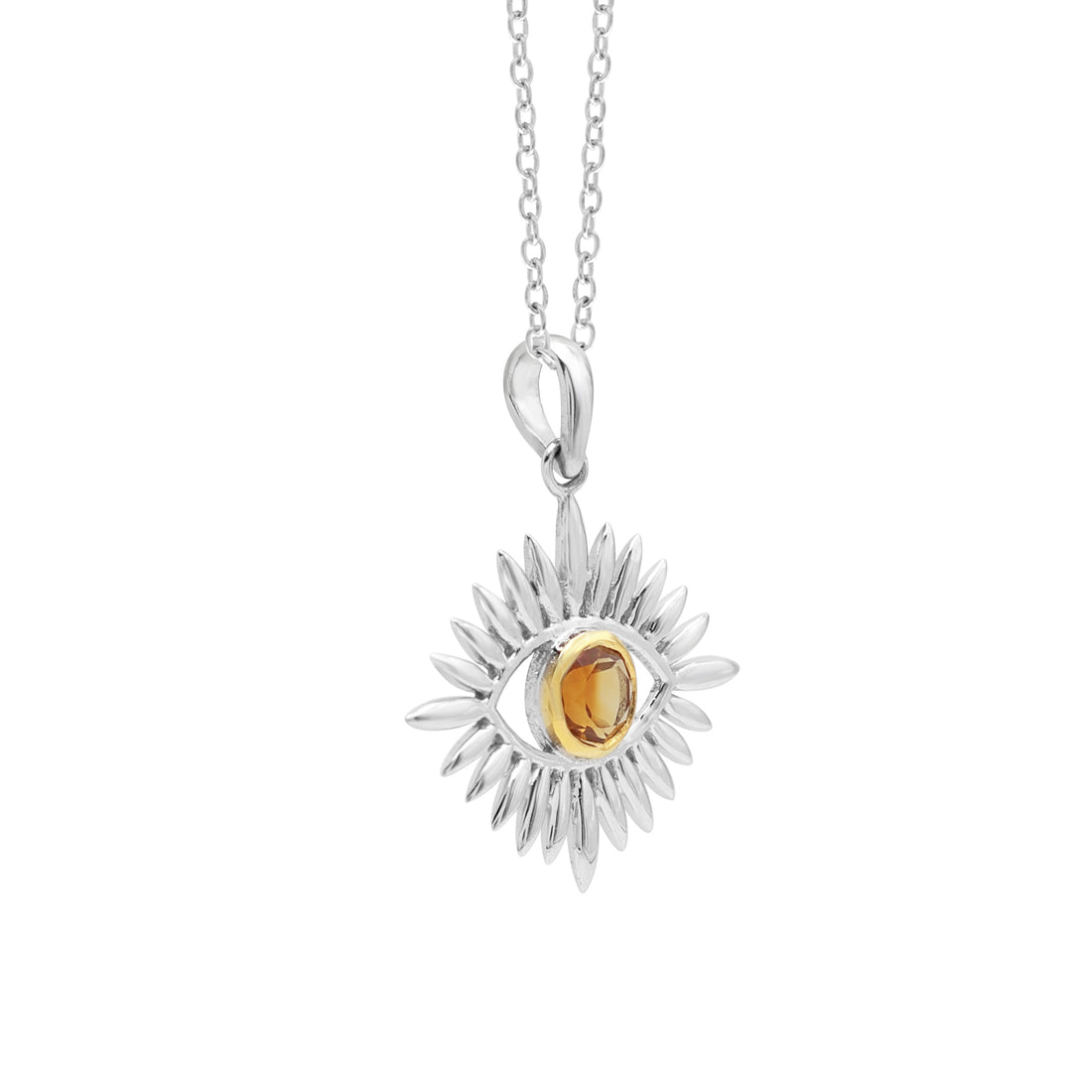 925 Silver Evil Eye Pendant Citrine Necklace