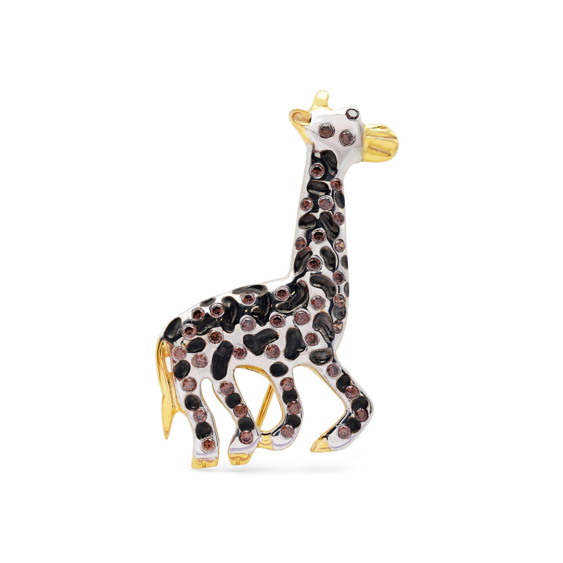 925 Silver Giraffe Brooch | Gold & Rhodium Plated | Lab-Grown Chocolate Stone