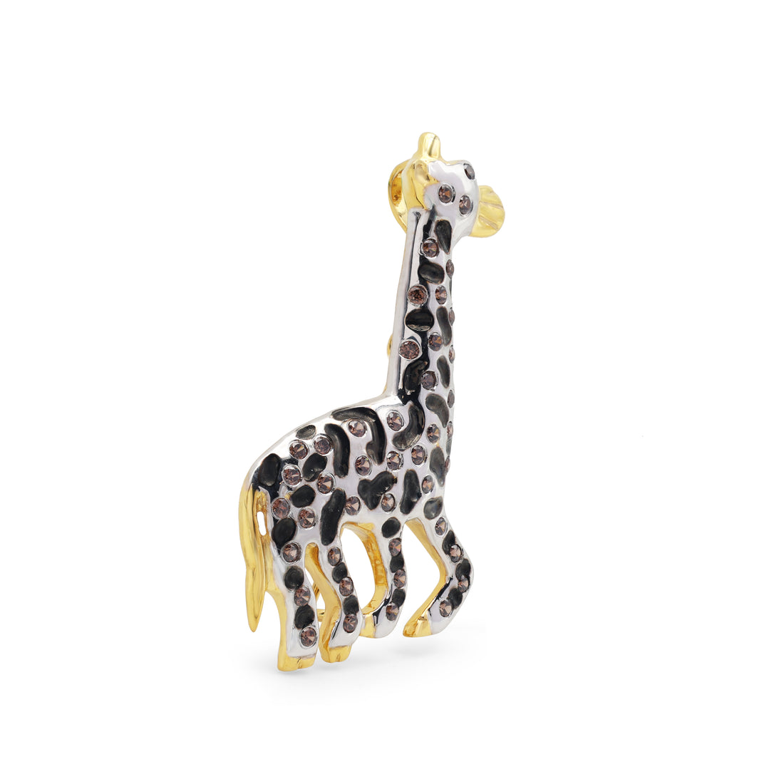 925 Silver Giraffe Brooch | Gold & Rhodium Plated | Lab-Grown Chocolate Stone