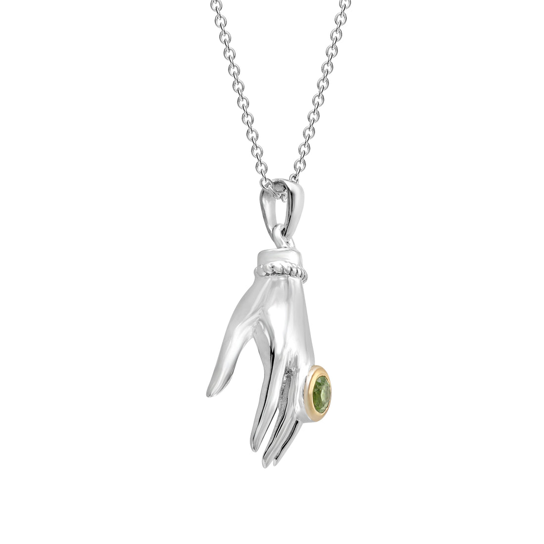 925 Silver Hand Shaped Peridot Pendant