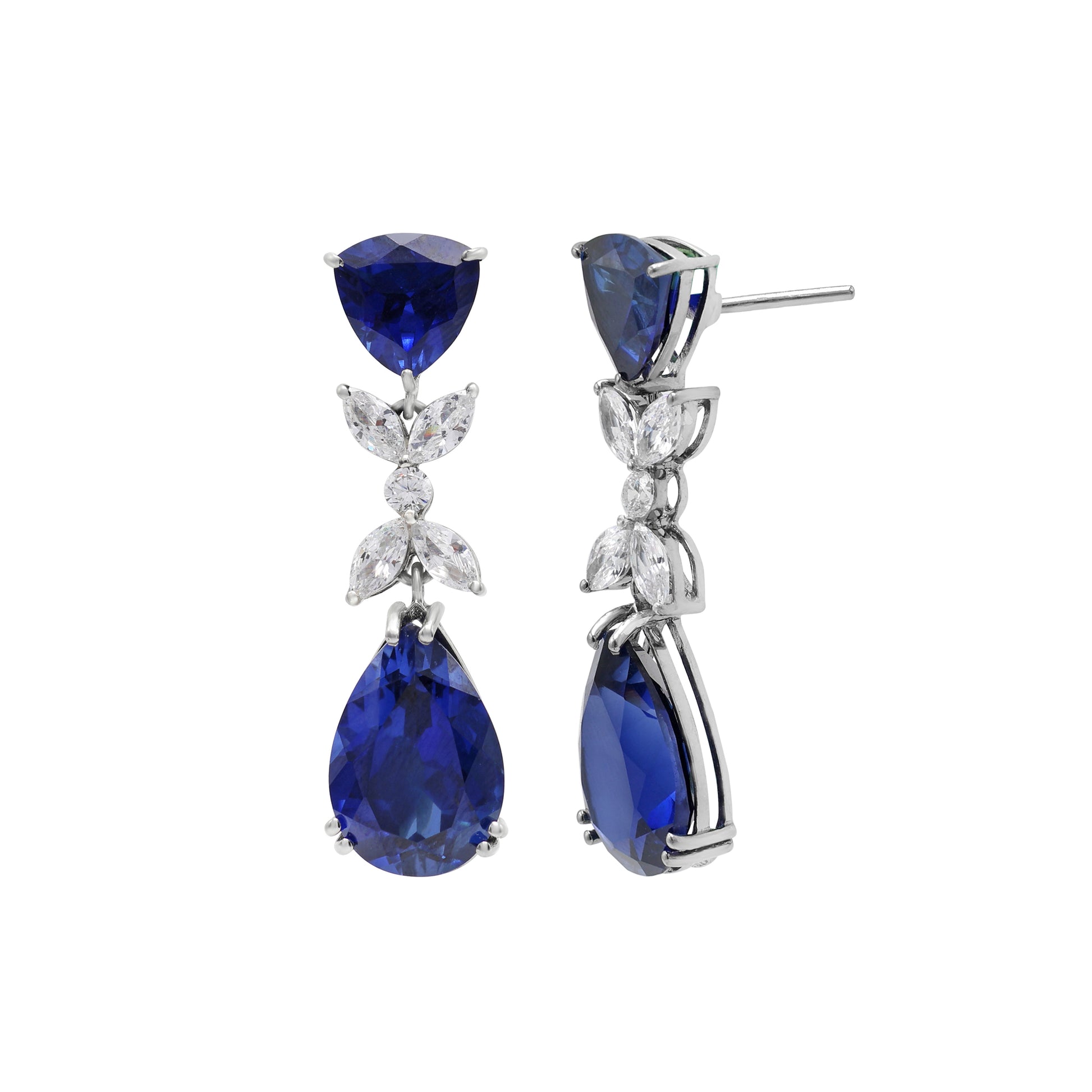 925 Silver Lab-Grown Blue Stone Earrings Side View