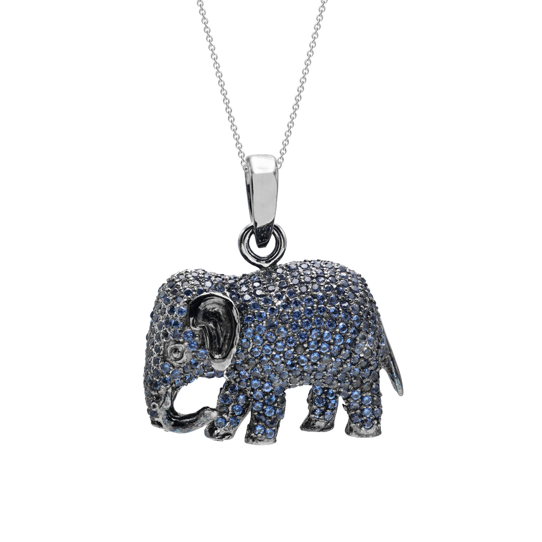 925 Silver Lab-Grown Blue Stone Elephant Pendant