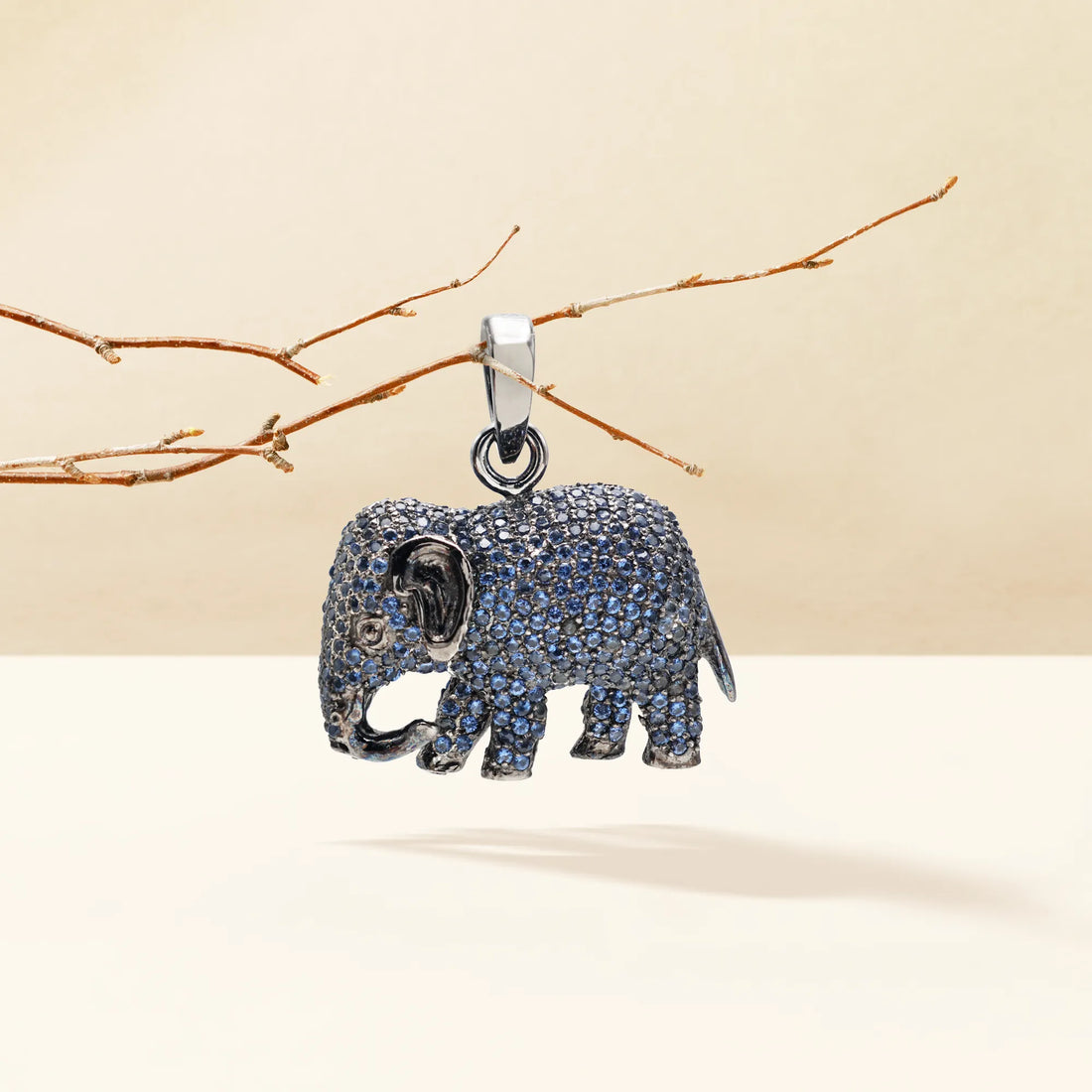 925 Silver Lab-Grown Blue Stone Elephant Pendant