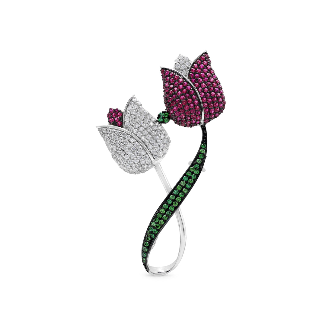 925 Silver Lab-Grown Green & Pink Stones Brooch