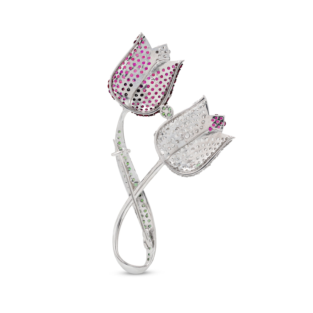 925 Silver Lab-Grown Green & Pink Stones Brooch