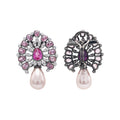 925 Silver Lab-Grown Pink Stone & Fresh-Water Pearl Earrings Back View