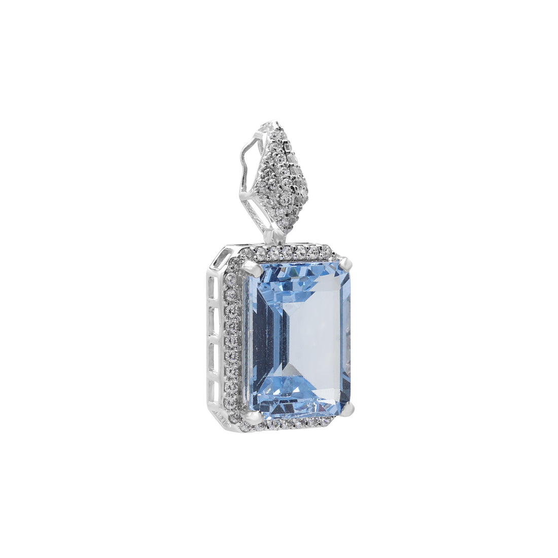 925 Silver Lab Grown Aqua Blue Stone Pendant