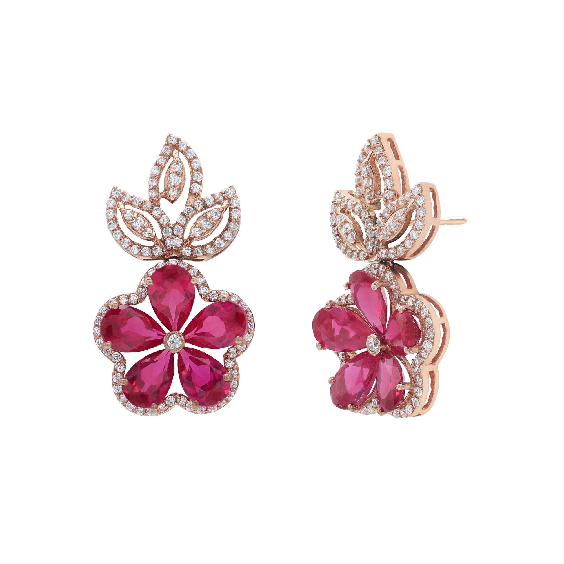 925 Silver Lab Grown Pink Stone Earrings