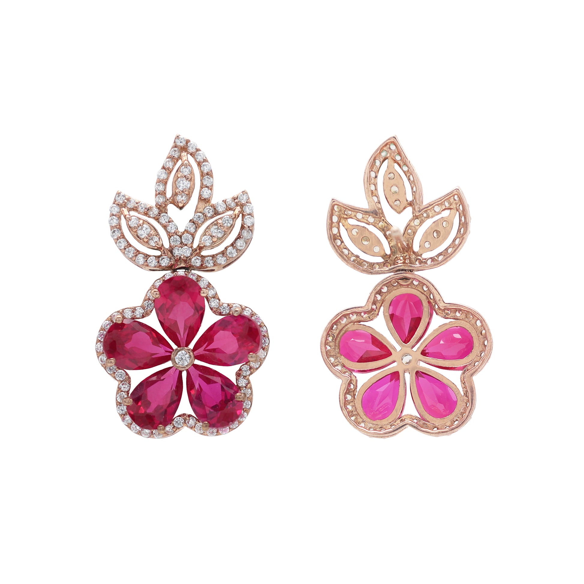 925 Silver Lab Grown Pink Stone Earrings Back View