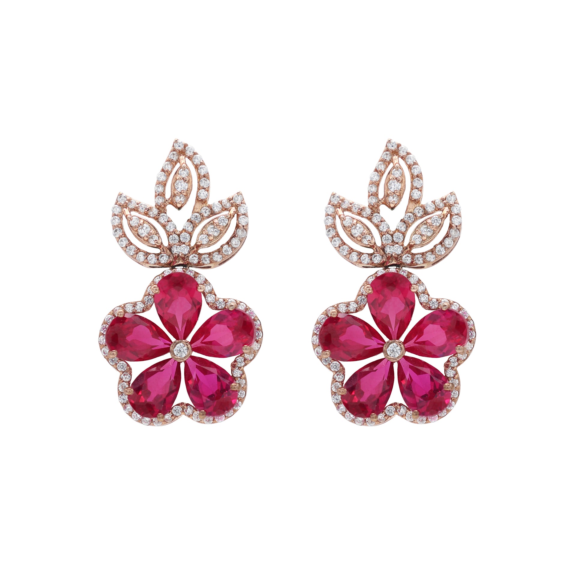 925 Silver Lab Grown Pink Stone Earrings Front View