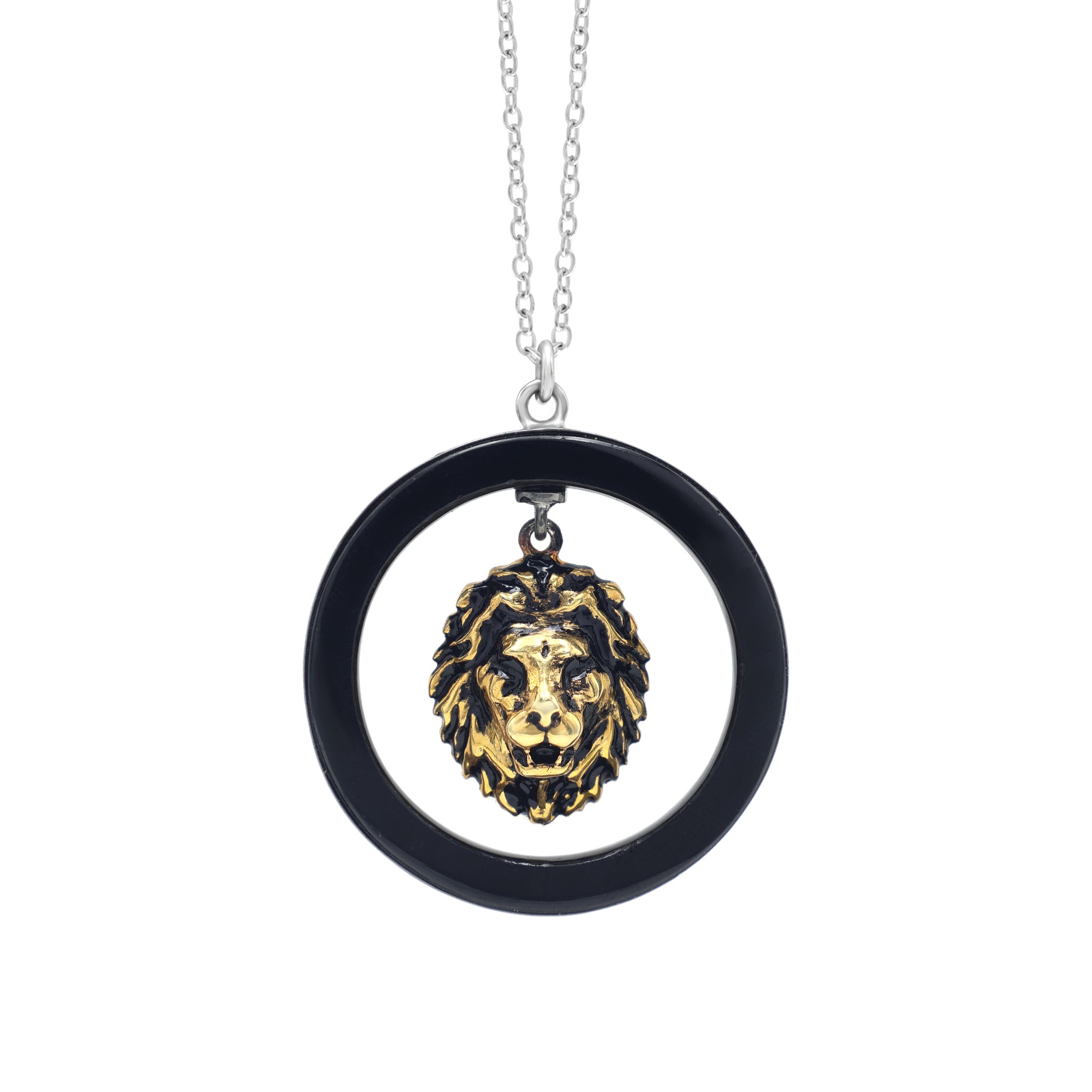 925 Silver Lion with Cirlce Black Onyx Pendant