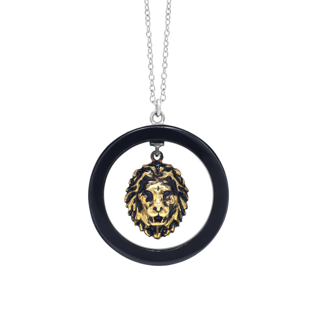 925 Silver Lion with Cirlce Black Onyx Pendant
