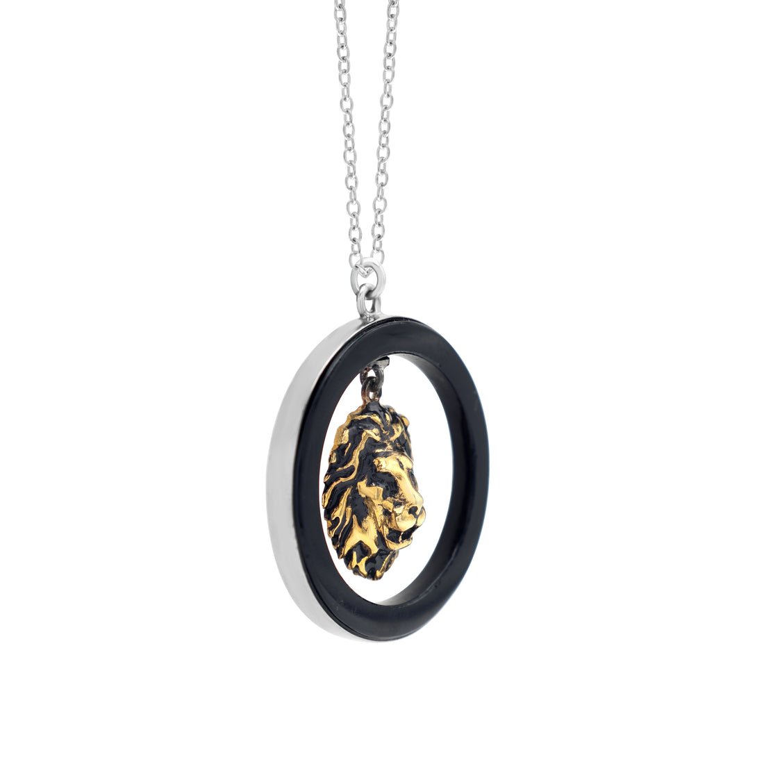 925 Silver Lion with Cirlce Black Onyx Pendant