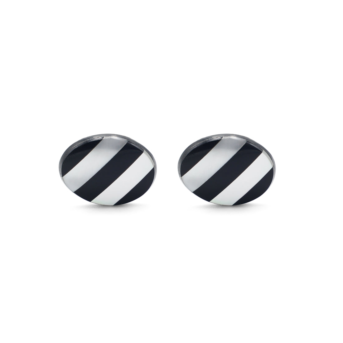 925 Silver Mother of Pearl & Black Onyx Cufflinks Side Vew