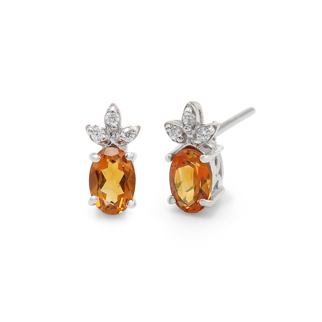 925 Silver Orange Cubic Zirconias & Citrine Studs