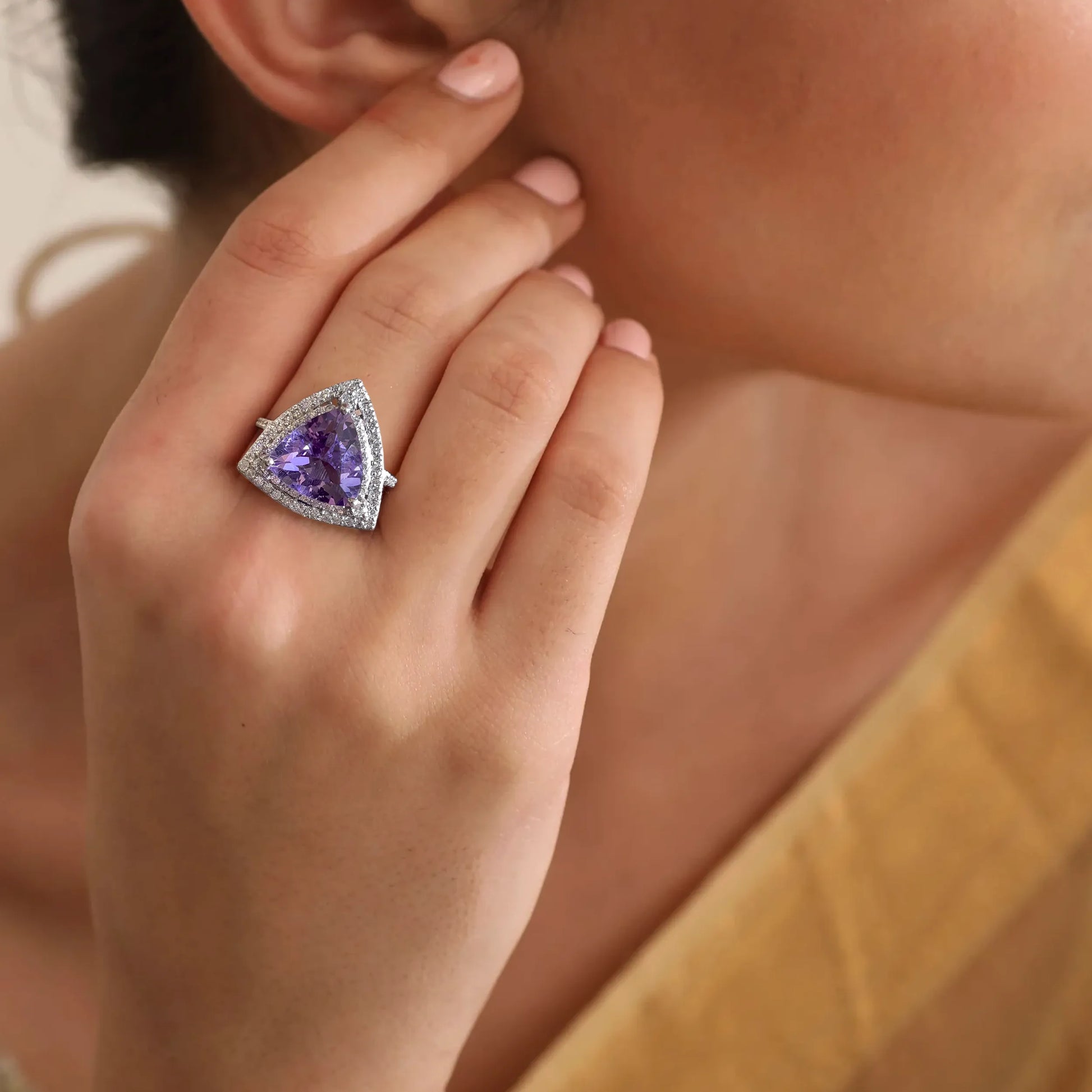 925 Silver Purple Amethyst Ring For Women on Hand View