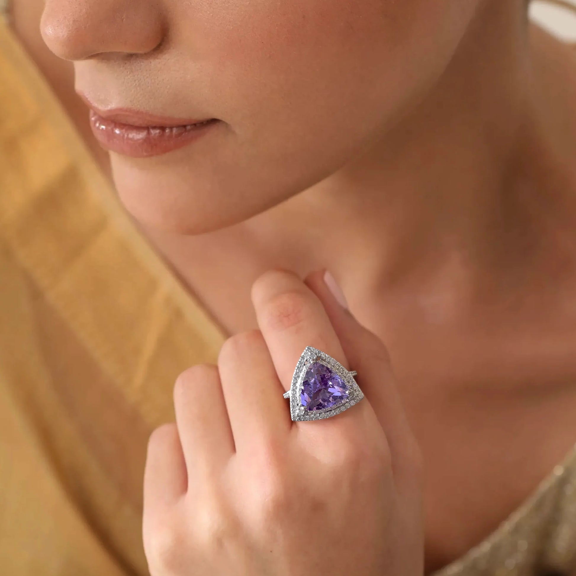 925 Silver Purple Amethyst Ring For Women on Hand View 2