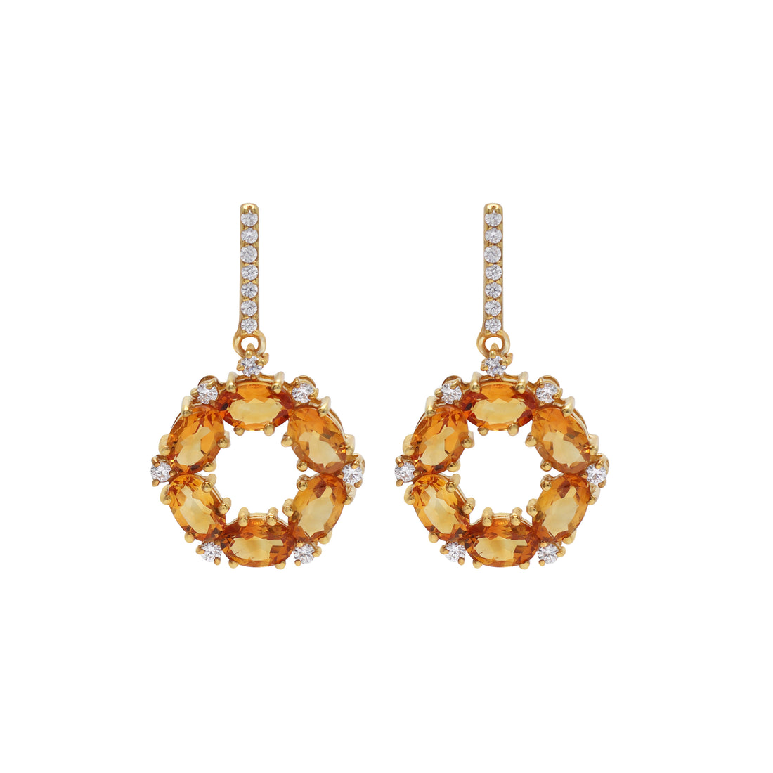 925 Silver Rose Radiance Citrine Earrings - Cubic Zirconia & Citrine Stones