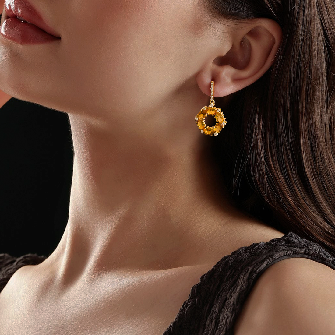 925 Silver Rose Radiance Citrine Earrings - Cubic Zirconia & Citrine Stones