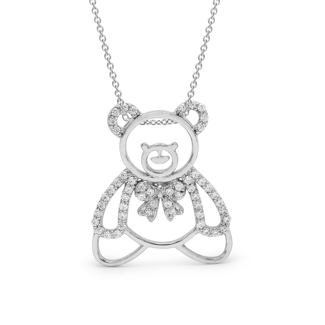 925 Silver Teddy Bear Cubic Zirconias Pendant 