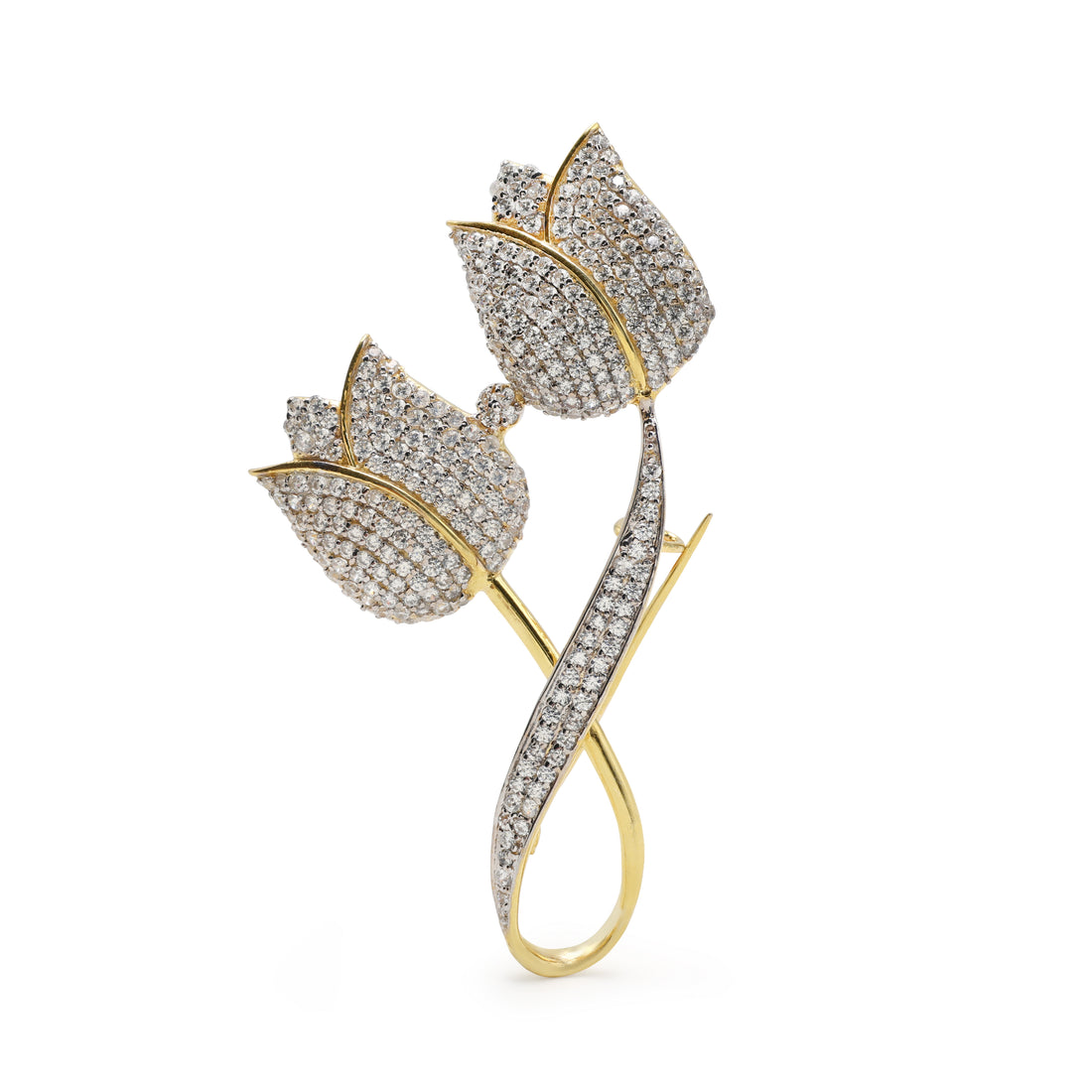 925 Silver Yellow Gold Plated Cubic Zirconia Lotus Brooch