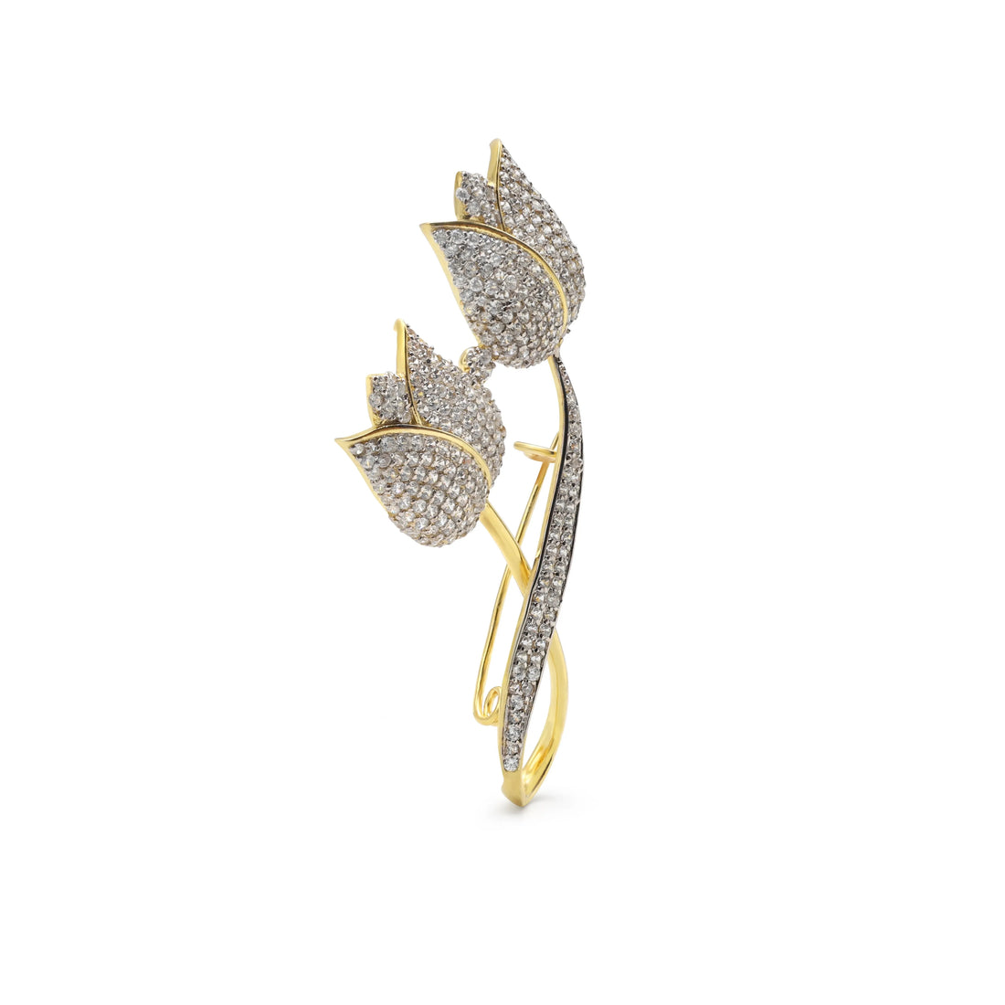 925 Silver Yellow Gold Plated Cubic Zirconia Lotus Brooch