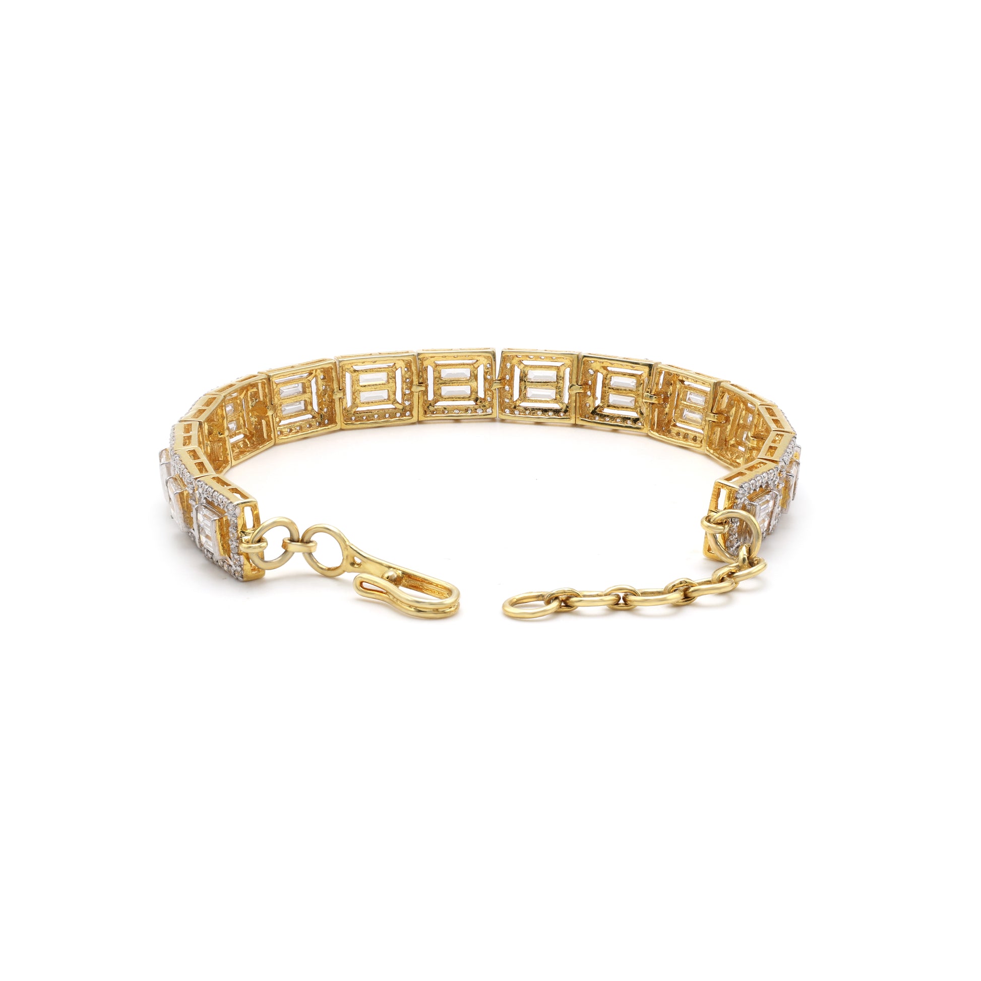 925 Silver Yellow Gold Plated Cubic Zirconias Bracelet Open Lock