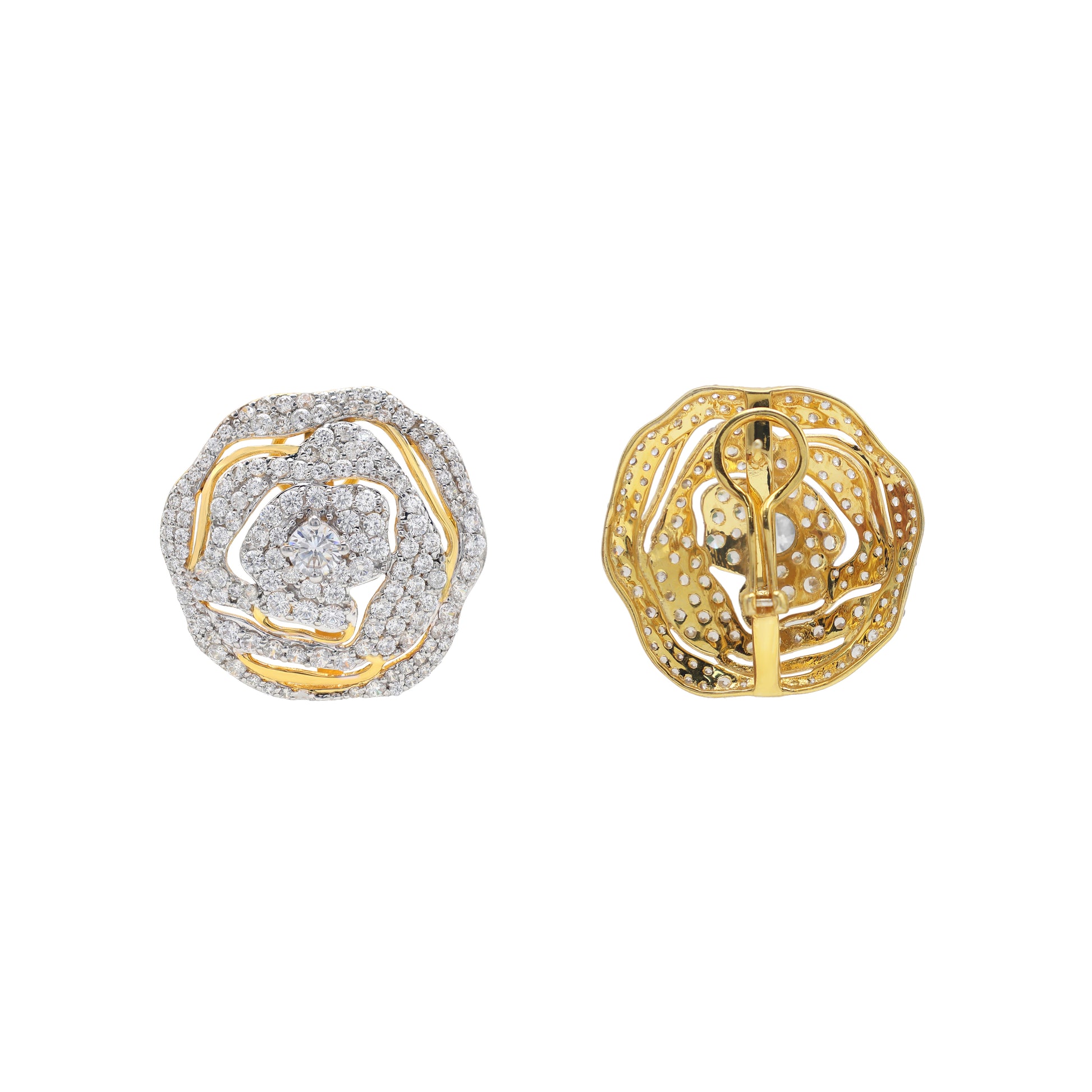 925 Silver Yellow Gold Plated Cubic Zirconias Earring  Back View