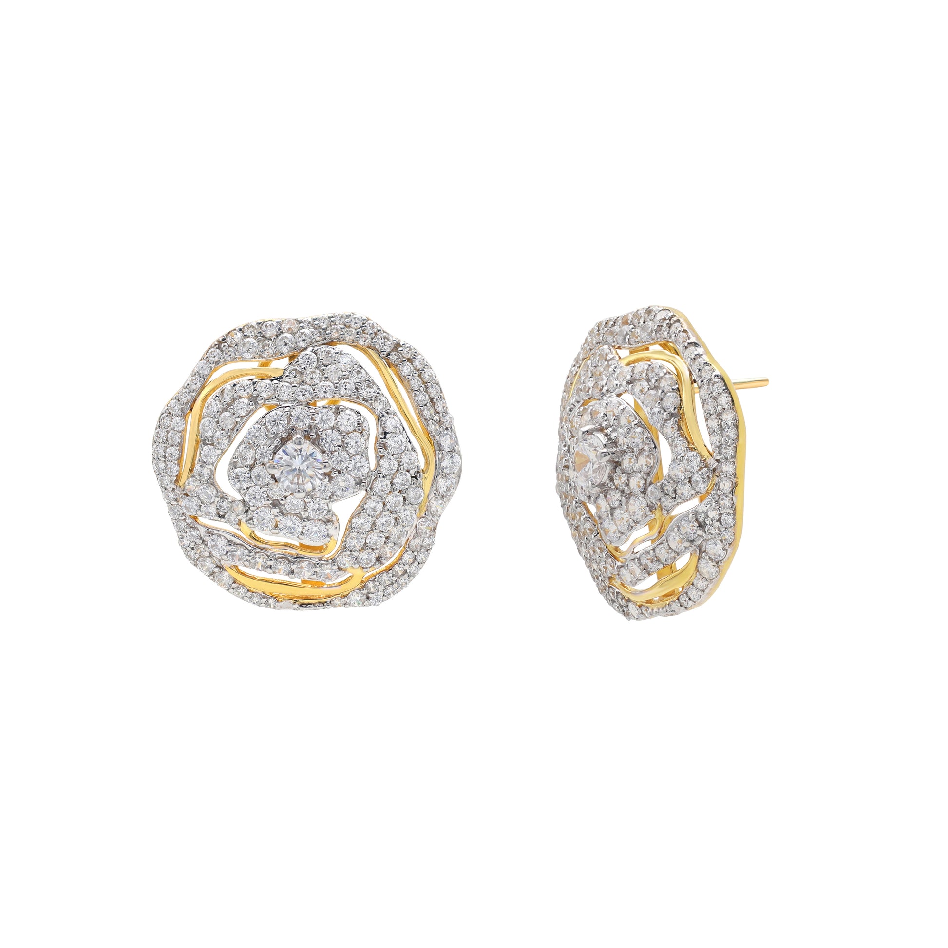 925 Silver Yellow Gold Plated Cubic Zirconias Earring  Side View