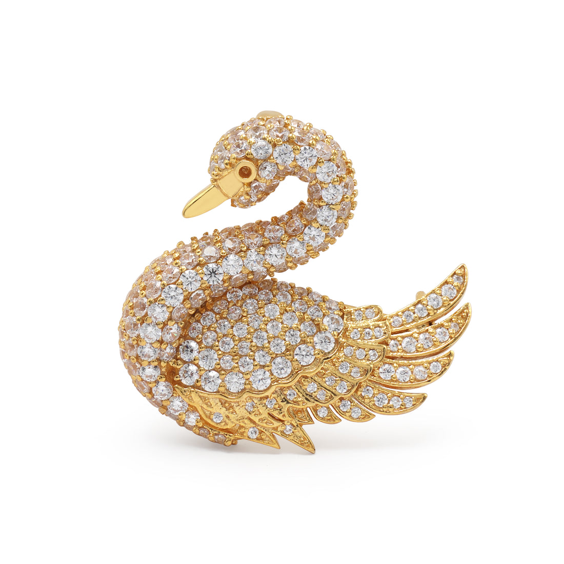 925 Silver Yellow Gold Plated Duck Shaped Cubic Zirconias Brooch