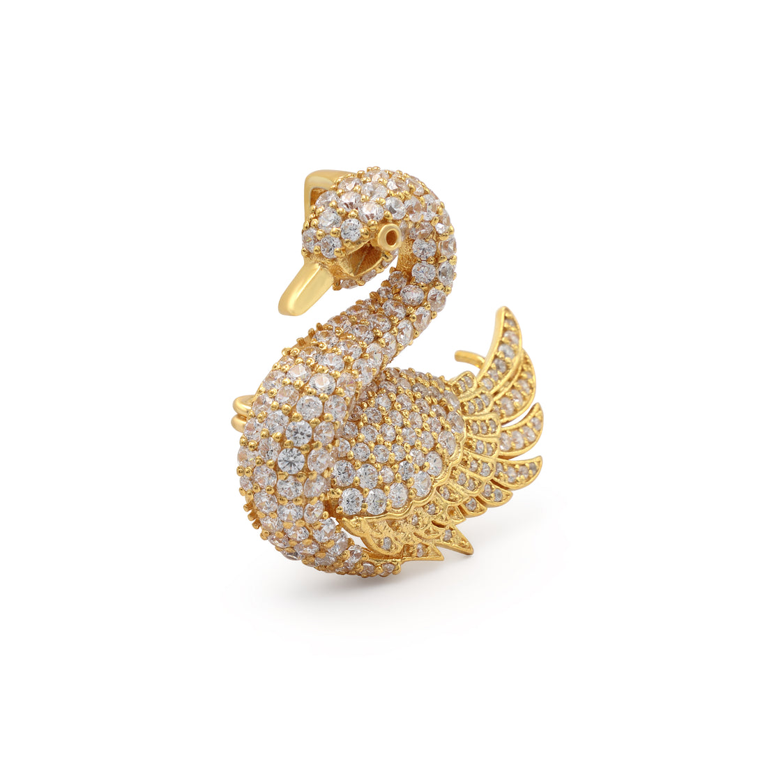 925 Silver Yellow Gold Plated Duck Shaped Cubic Zirconias Brooch