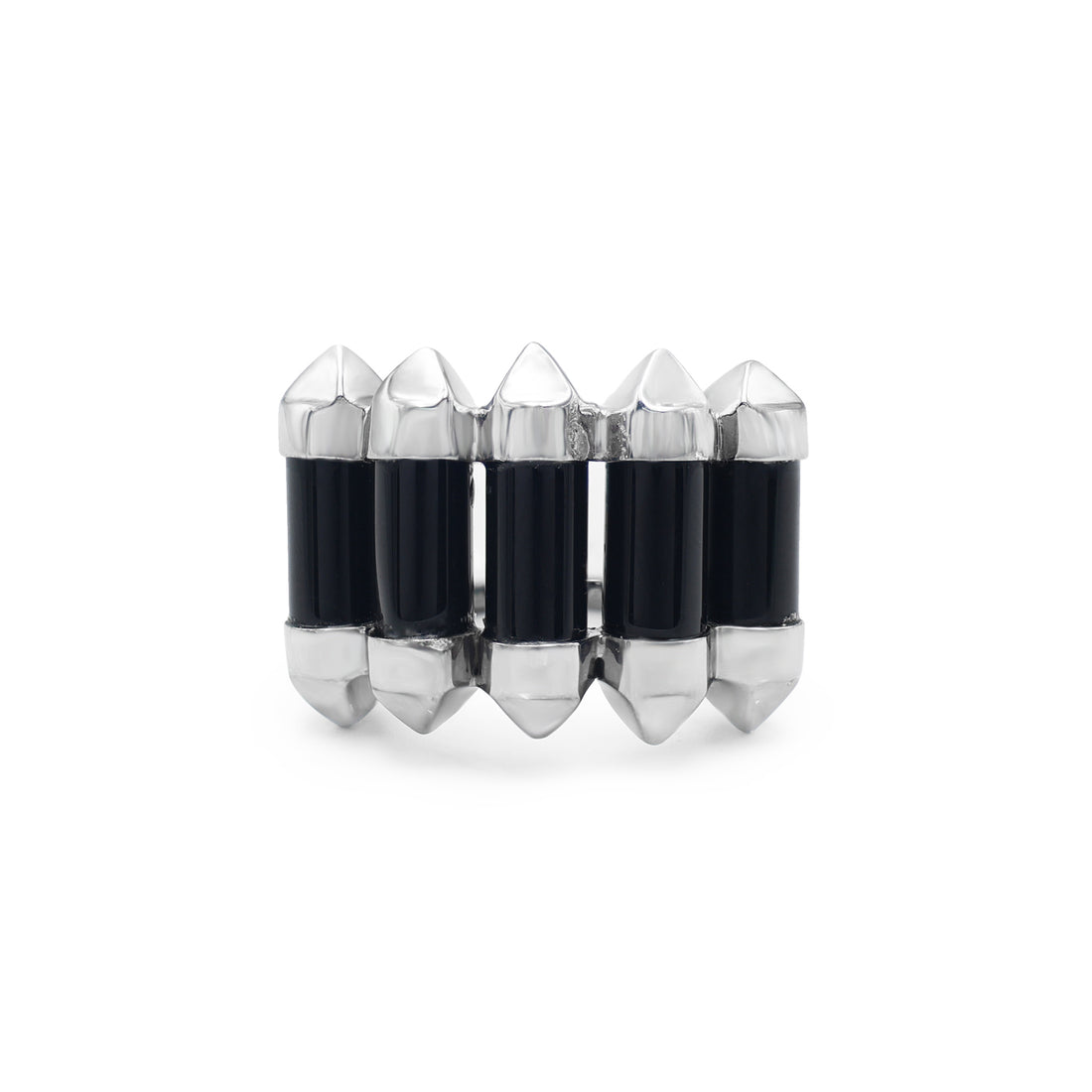 925 Sterling Silver 18K Rhodium Plated Black Onyx Cylinder Ring La Joyeria