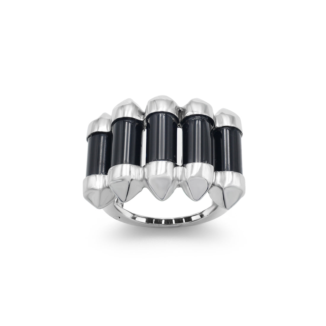 925 Sterling Silver 18K Rhodium Plated Black Onyx Cylinder Ring La Joyeria