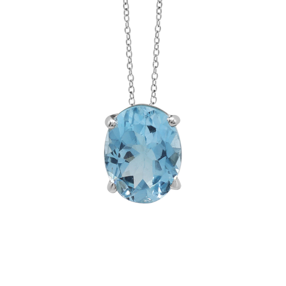 925 Sterling Silver 18K Rhodium Plated Blue Topaz Pendant La Joyeria