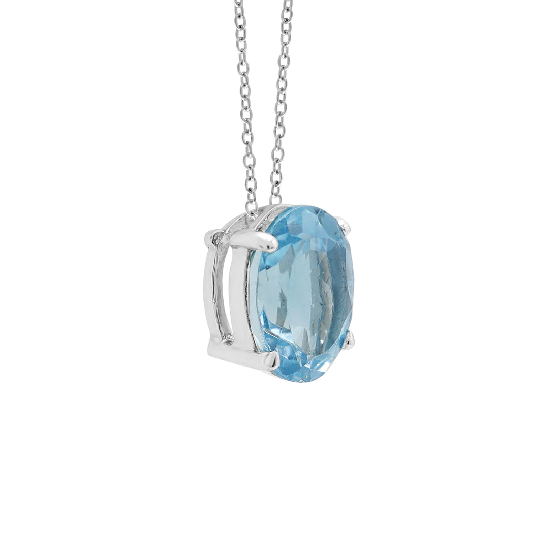 925 Sterling Silver 18K Rhodium Plated Blue Topaz Pendant La Joyeria