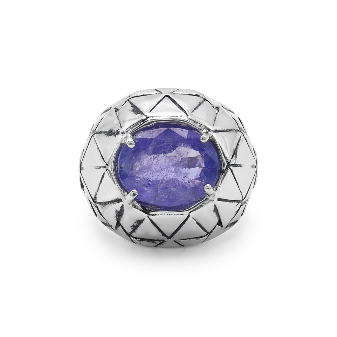 925 Sterling Silver 18K Rhodium Plated Bold Tanzanite Ring La Joyeria