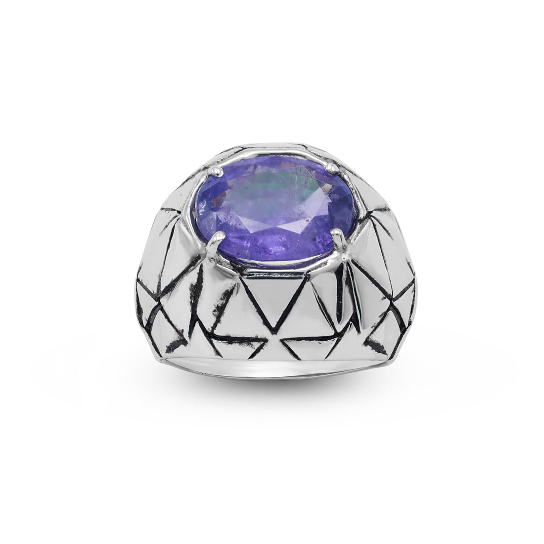 925 Sterling Silver 18K Rhodium Plated Bold Tanzanite Ring La Joyeria