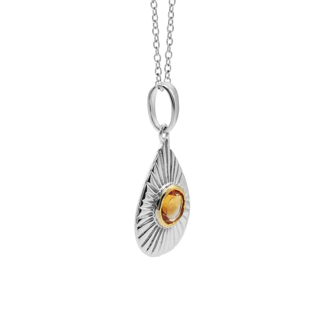 925 Sterling Silver 18K Rhodium Plated Citrine Pendant La Joyeria