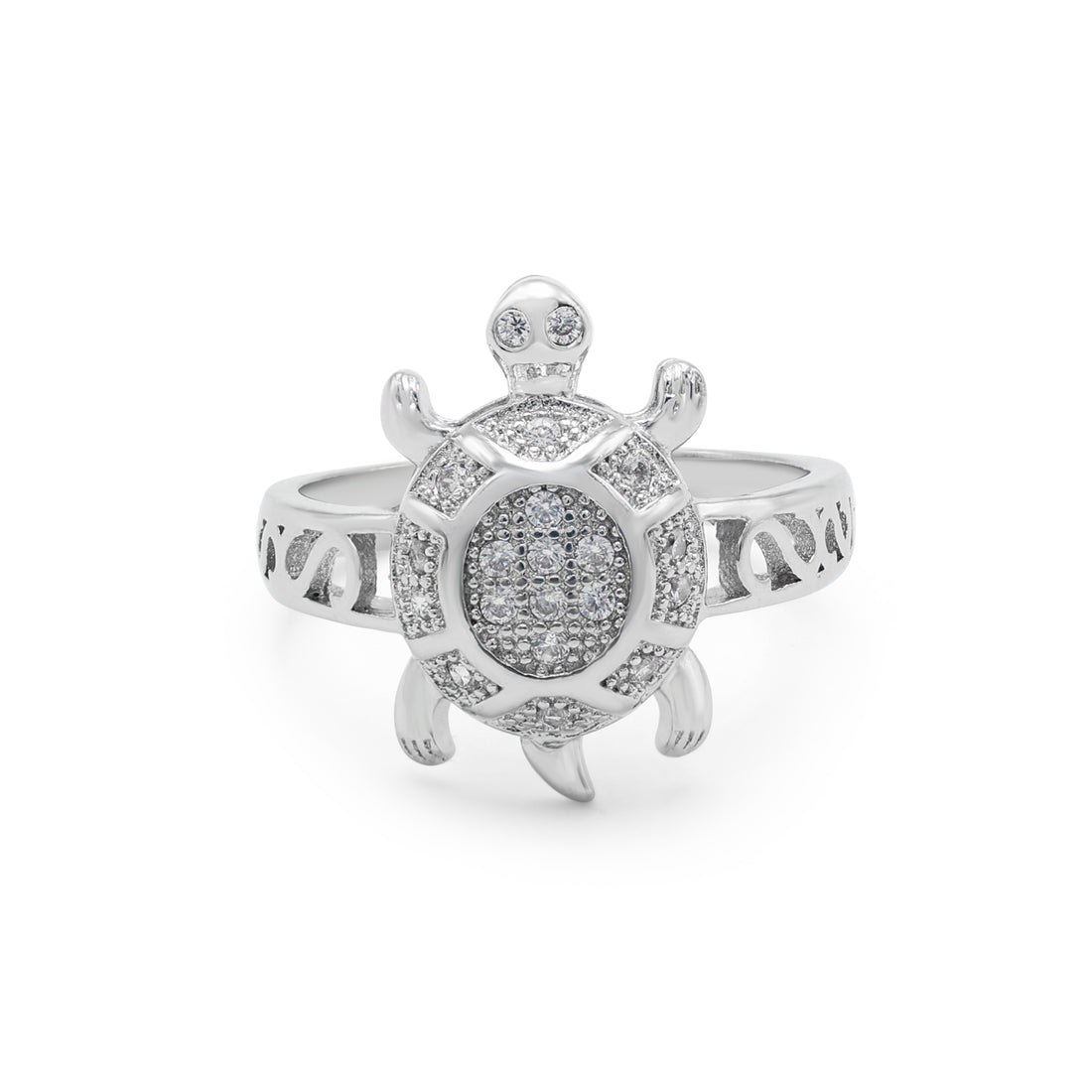 925 Sterling Silver 18K Rhodium Plated Cubic Zirconias Tortoise Ring La Joyeria