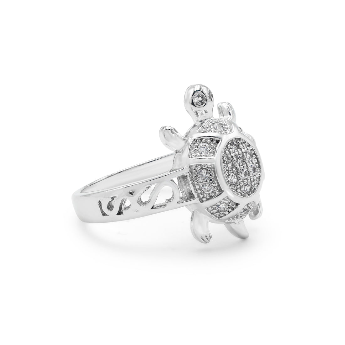 925 Sterling Silver 18K Rhodium Plated Cubic Zirconias Tortoise Ring La Joyeria