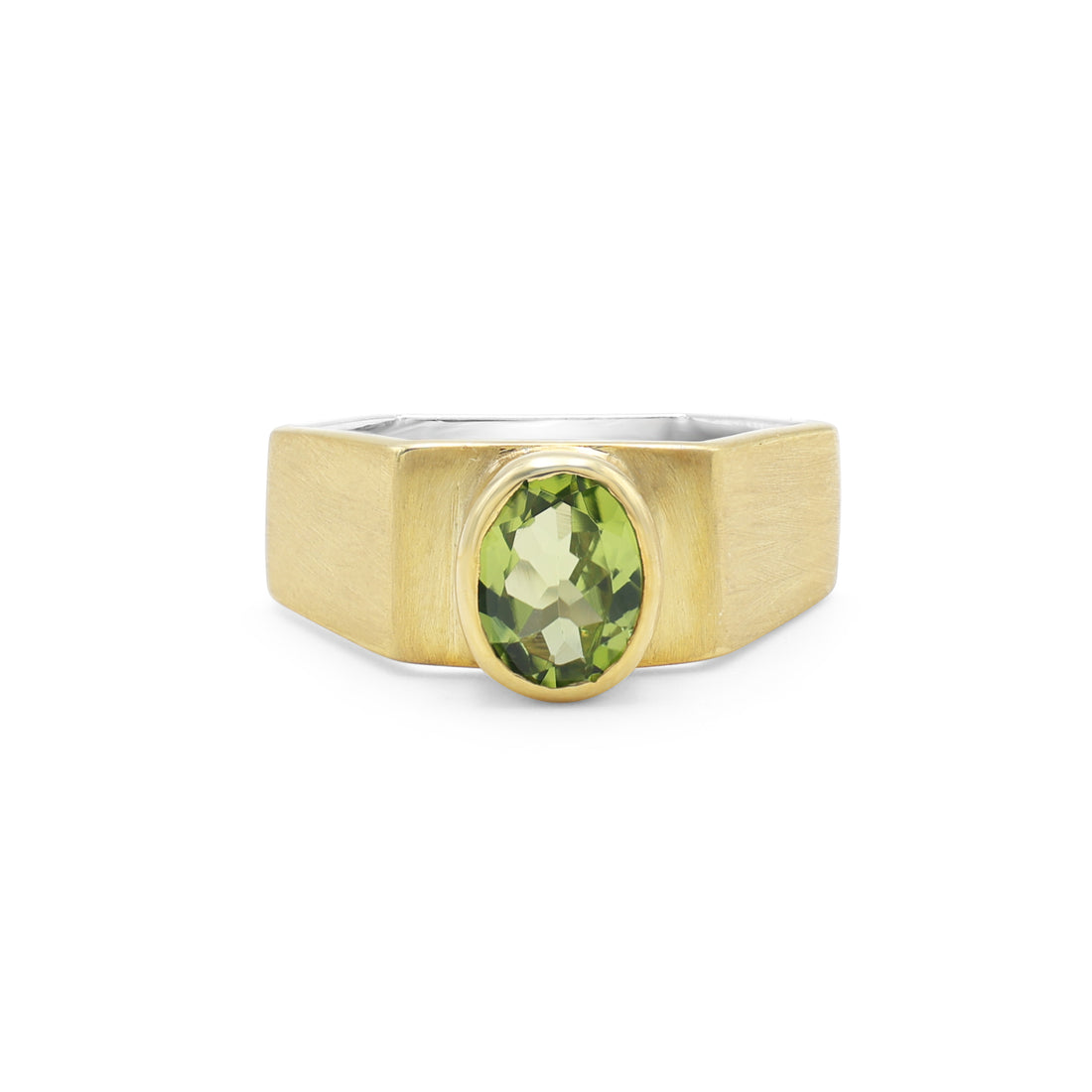 925 Sterling Silver 18K Yellow Gold Plated Matte Peridot Ring La Joyeria