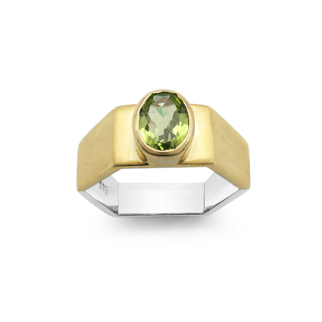 925 Sterling Silver 18K Yellow Gold Plated Matte Peridot Ring La Joyeria