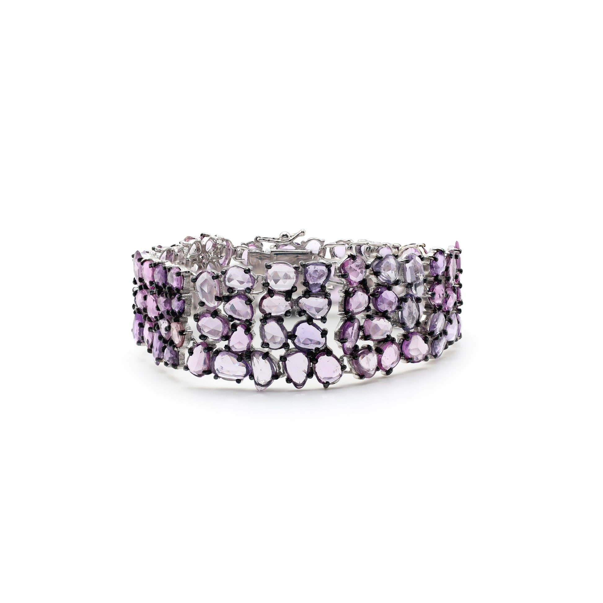 925 Sterling Silver 18k Rhodium Plated Pink Sapphire Bracelet