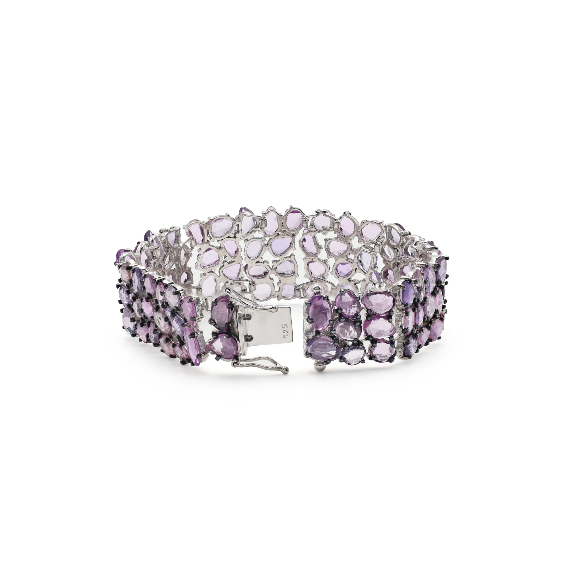 925 Sterling Silver 18k Rhodium Plated Pink Sapphire Bracelet Back View