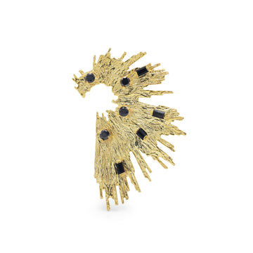 925 Sterling Silver Abstract Brooch | Yellow Gold Plated | Black Onyx Stone