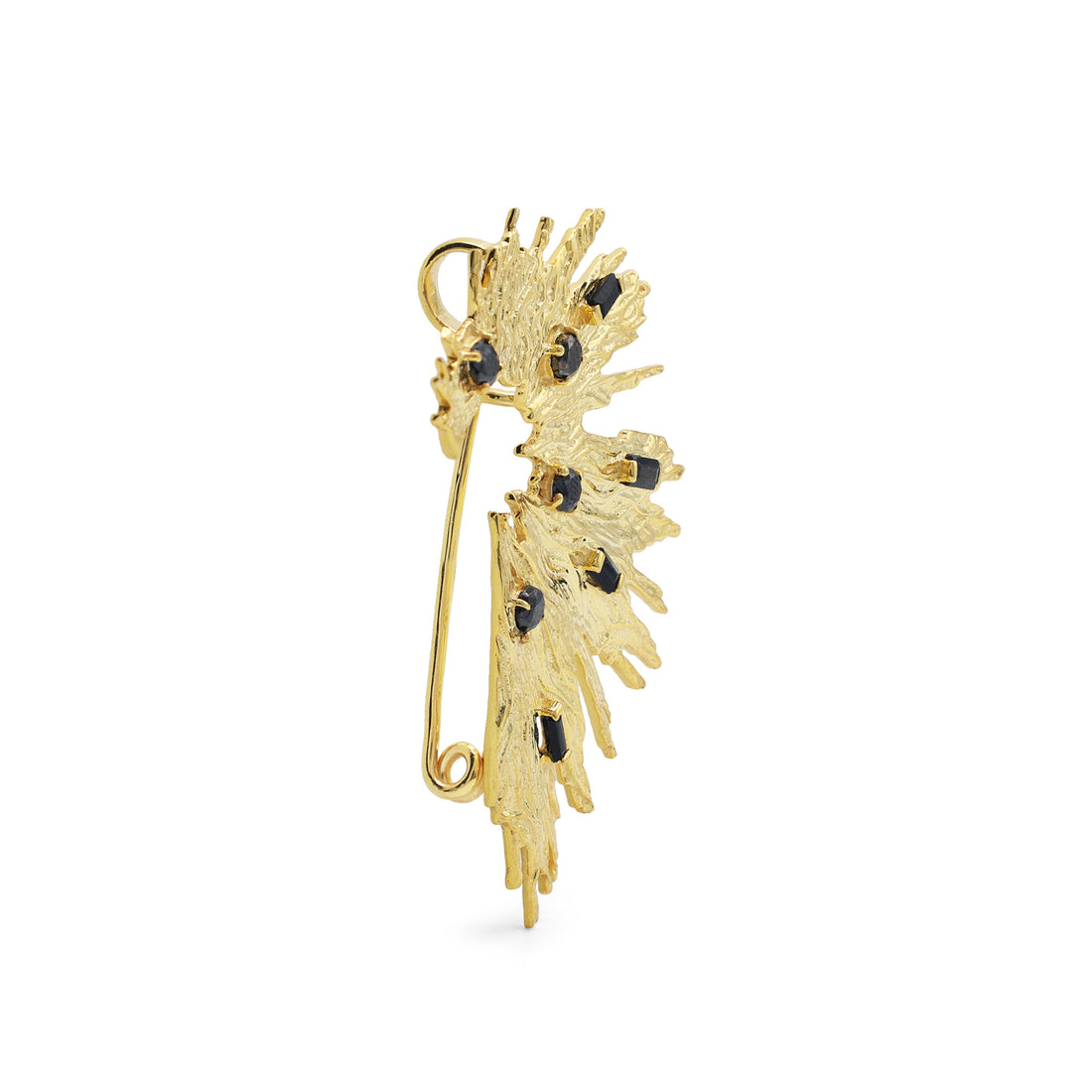 925 Sterling Silver Abstract Brooch | Yellow Gold Plated | Black Onyx Stone